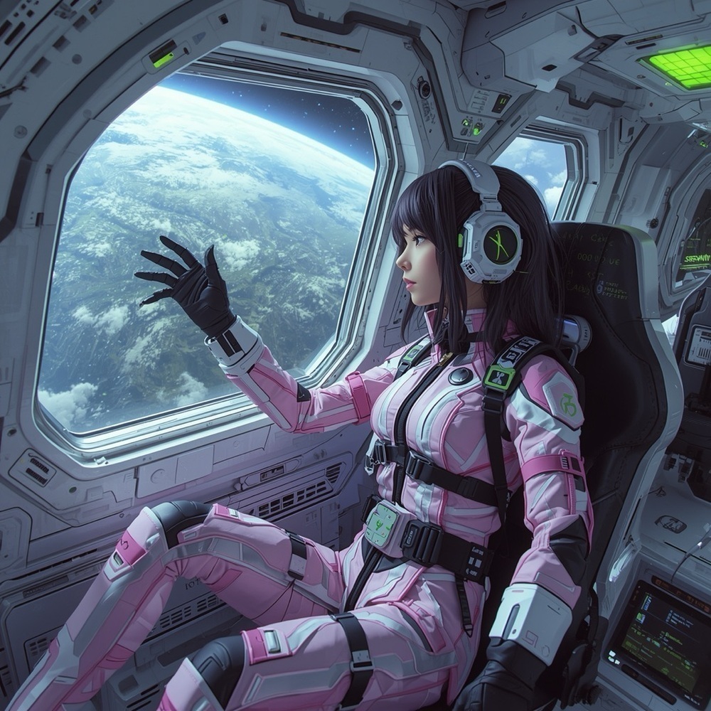 HANDCRAFTED digital art print Pink and Black Space Suit on an Anime figure NWT